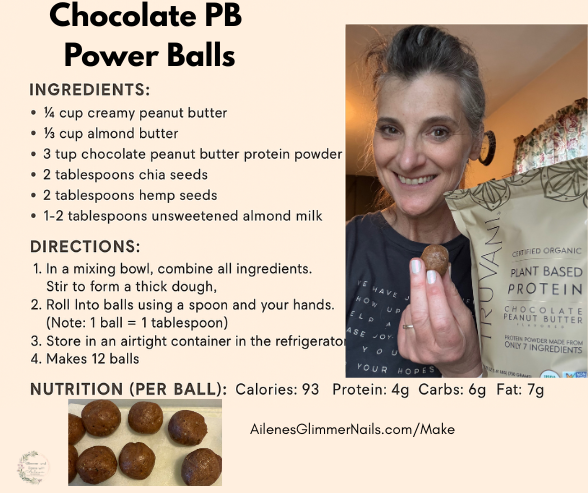 Ailene holding protein ball with recipe